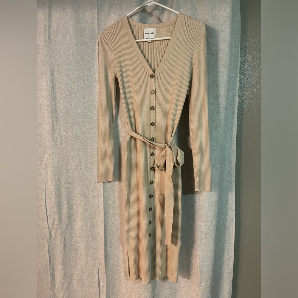 Elegant Beige Button-Down Knit Dress